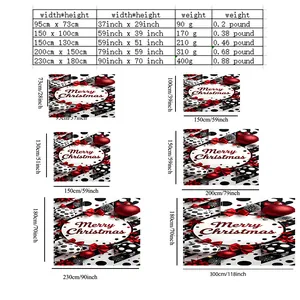 Size chart for Christmas tapestry showing dimensions and weights for various wall hangings