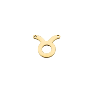 Polished gold Taurus zodiac pendant detail showing mirror finish and dual cord holes