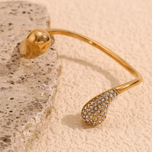 Water Drop Open Cuff Bangle Stainless Steel 18K Gold Plated Rhinestone Elegant Geometric Jewelry For Women