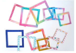Set of 11 decorative square frames with glitter, marble, and floral patterns for DIY journals