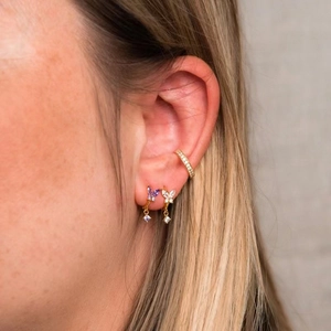 S925 silver needle butterfly hoop earrings with colorful zircon and gold ear cuff set