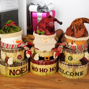 Boîtes Cadeaux Noël Empilables Emboîtables Rondes Carton Tissu Père Noël Bonhomme De Neige Renne Emballage Décoratif Festif