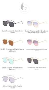Retro double-bridge metal sunglasses collection featuring seven varied lens color options