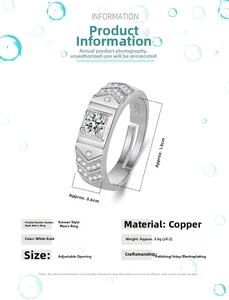 Detailed view of men's crown ring with square-cut cubic zirconia and size specifications