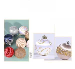 Detail of 8cm colorful Christmas balls with sequins and silk textures for tree decor
