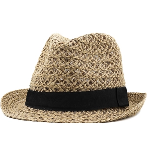 Classic Straw Fedora Hat Breathable Sun Protection Woven Beach Jazz Hat With Black Ribbon Band For Men Women