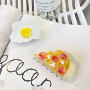 Creative pizza and fried egg acetate hair claws for women in a minimalist design