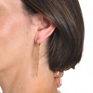 Women's 18K gold-plated stainless steel hoop earrings with triple layered bead chains