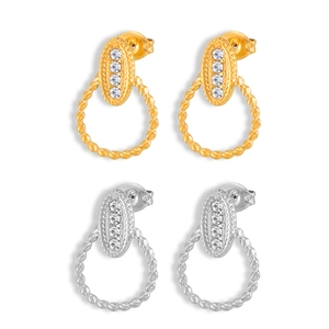 Elegant gold and silver twist ring earrings with sparkling cubic zirconia accents