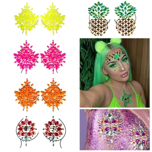 Macro detail of assorted resin rhinestone body jewelry stickers for music festivals