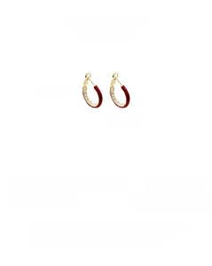Detailed size parameters of 14K gold plated C-shaped hoop earrings with red enamel and crystals