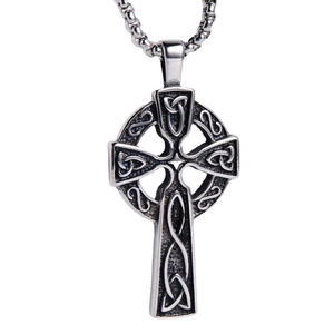 Vintage Gothic silver stainless steel Celtic knot cross pendant necklace for men