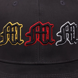 Casquette de baseball en coton noir avec trois broderies gothiques M en jaune rouge et blanc