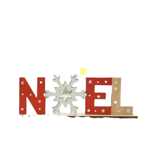 Christmas NOEL wooden letter table ornament with red snowflakes and rustic wood finish