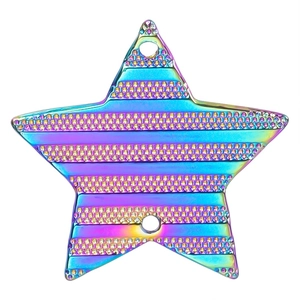 Rainbow plated stainless steel star charm with dual holes and textured metal surface