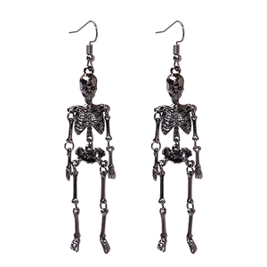 Halloween gun-black skeleton drop earrings with long dangle alloy bone design for women