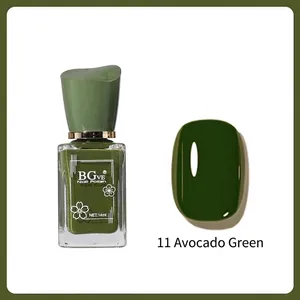 Detailed close-up of avocado green nail polish bottle with matching glossy color swatch