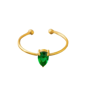 Minimalistischer verstellbarer Goldring mit birnenförmigem grünem Edelstein in Krappenfassung