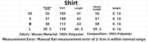 Detailed size chart for pink vintage long sleeve shirt with V-neck and embroidery