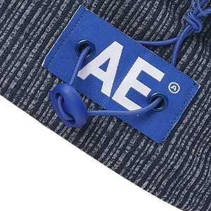 Japanese style grey beanie with AE patch and adjustable drawstring toggle
