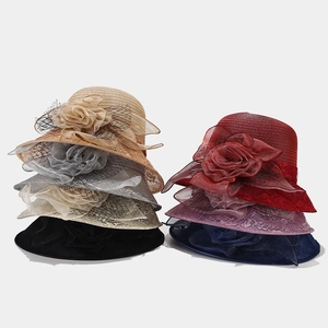 Elegant organza flower sun hat for women in multiple colors for beach vacations