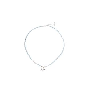 Collier de perles style océan avec pierres œil de chat, pendentifs étoile et coquillage
