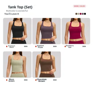 Λεπτομερής προβολή σετ γιόγκα σε πέντε χρώματα με βουρτσισμένο ελαστικό ύφασμα για γυναίκες