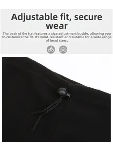 Detail of adjustable tactical fleece hat with buckle and drawstring for custom fit