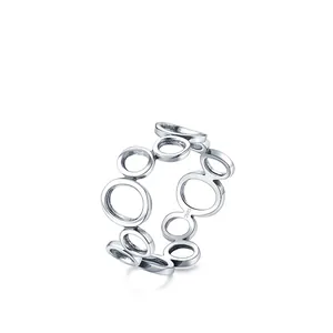 Polished S925 sterling silver ring featuring a modern geometric hollow circle design