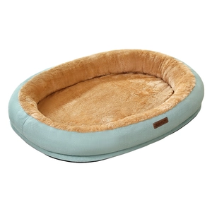 Letto ovale caldo per animali con fodera in peluche e tessuto verde menta per cani e gatti