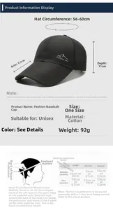 Guide des tailles pour casquette baseball en mesh avec visière de 9,5cm et tour 56-60cm