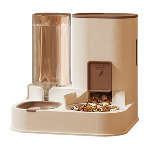 Distributeur 2-en-1 automatique d'eau et de nourriture pour animaux crème et marron