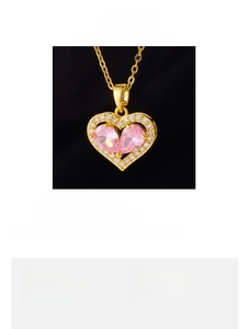 Detailed size chart for pink heart zircon necklace featuring 40+5cm chain length info