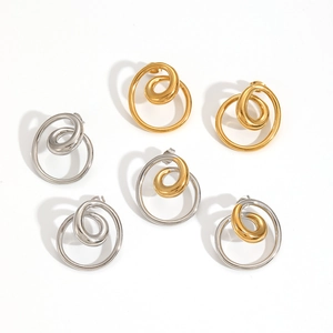 Minimalist spiral swirl earrings in gold, silver, and two-tone finishes for women