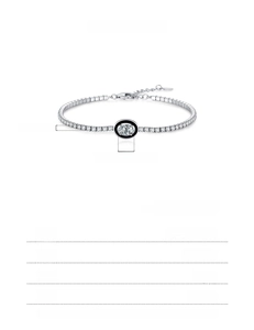 Detail of S925 sterling silver tennis bracelet with black enamel and oval center stone