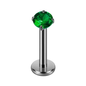 G23 titanium labret stud with a round green zircon in a four-claw silver setting