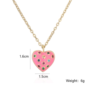 Detail of pink heart pendant necklace with dimensions 1.6cm by 1.5cm and weight of 6g