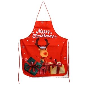 Festive red Christmas apron with Merry Christmas text and cartoon reindeer pattern
