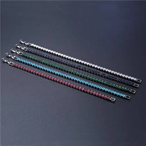 Classic tennis bracelets with multicolor square-cut cubic zirconia and four-prong settings