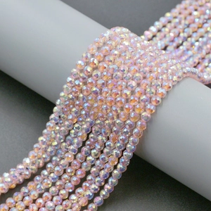 Macro shot of 4mm pink 96-faceted crystal glass beads with AB coating for DIY jewelry