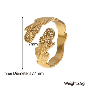 Bague ouverte en acier inoxydable dorée en forme de feuille, 7mm de large, 17,4mm interne