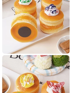 Detail view of round black magnet on bottom of artificial PU fruit pancake magnet