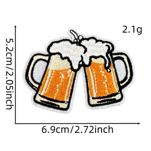Cartoon beer mug embroidery patch with precise measurement scale and item dimensions