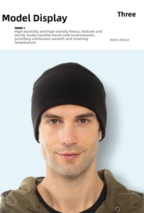 Close-up of black fleece beanie showing the premium texture and thermal lining