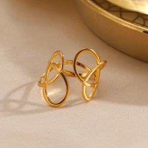 Minimalist double layer geometric open ring in polished gold finish for women