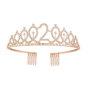 Corona di compleanno scintillante con strass, placcatura in oro rosa e numero 20
