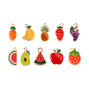 Colorful fruit and vegetable enamel charms set in gold plating for DIY jewelry