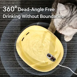 Smart automatic pet water fountain with 360-degree yellow circular basin and cat drinking