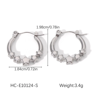 Detail showing dimensions of silver star hoop earrings with size and weight specs