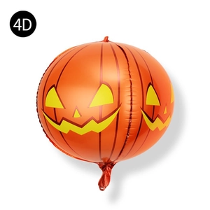 4D orange pumpkin foil balloon for Halloween party decoration with 3D Jack-o-lantern face